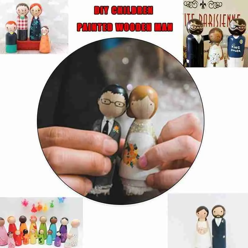 

1pcs Wooden Peg Dolls Children Unpainted Wooden Man Graffiti Figures Toys Doll Doll DIY Male/Female Wood Wooden Toy Color S G1G4