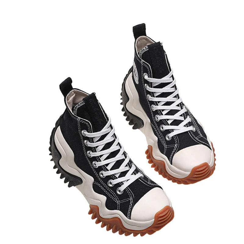 Женские ботинки со шнуровкой холщовые на платформе с высоким берцем женские