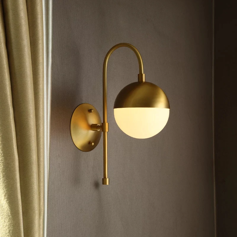

Full Copper Wall Lamp Nordic Retro Bedroom Beddide Luxury Wall Light For Living Room Background Corridor Glass Wall Mounted Lamp