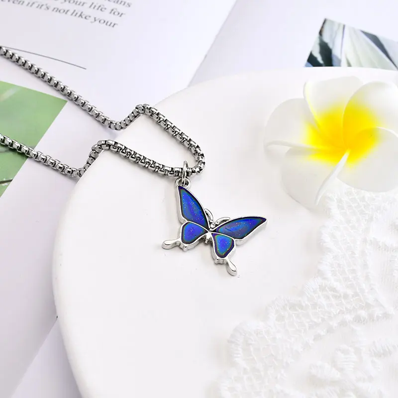 

xiaobACC Color Changing Butterfly Pendant Necklace for Women Korean Fashion Titanium Steel Choker Chain Jewelry Dropshipping
