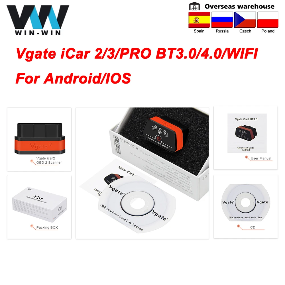 Vgate ELM327 V2.1 iCar2 WIFI Bluetooth iCar3 ELM 327 для IOS/Android iCar Pro Автомобильный сканер obd obd2