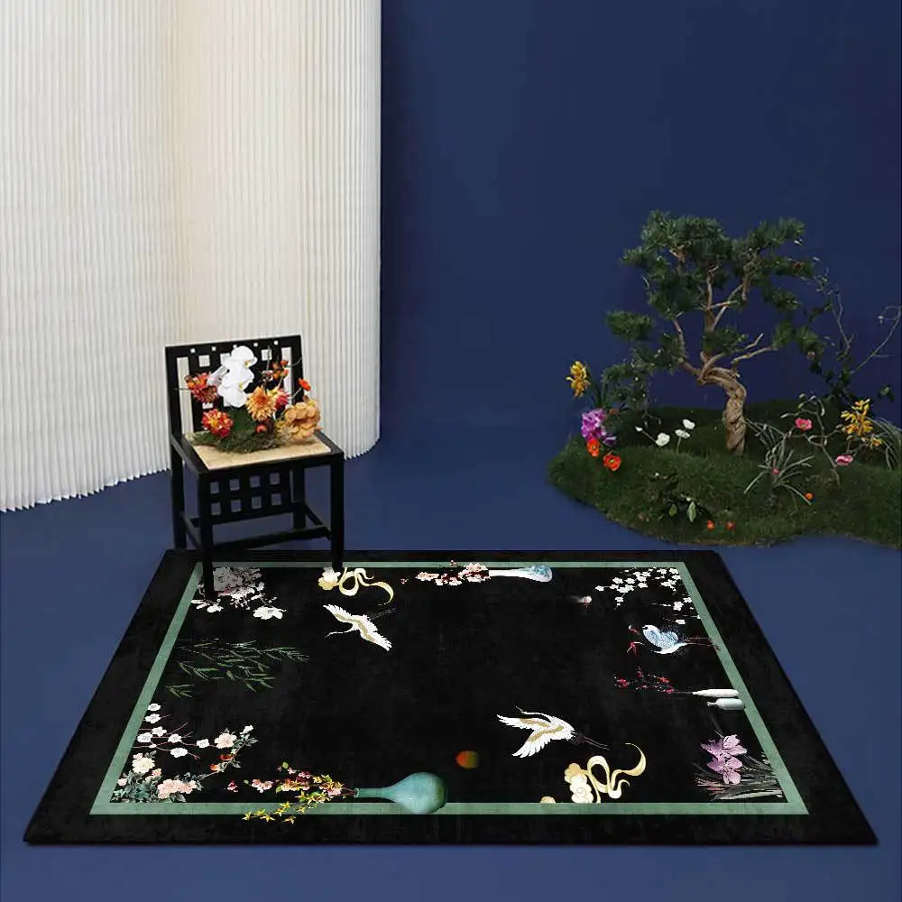 

New Chinese Style Bedroom Bedside Area Rugs Classical Crane Flower Print Carpet Living Room Kitchen Hallway Non-Slip Floor Mat