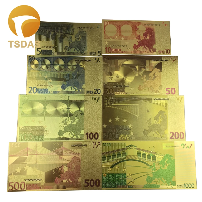 8 шт./компл. евро банкноты 5-1000 из золотой фольги поддельные деньги для