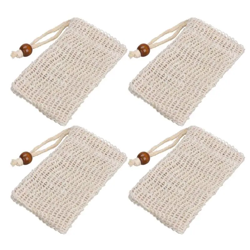 4Pcs 1/4 шт. конопли мешочки для мыла сетчатая веревка вспенивания Отшелушивающий Saver губчатая накладка инструменты для чистки необходимой бытовой Ванная комната сетка для стирки - Цвет: 4Pcs
