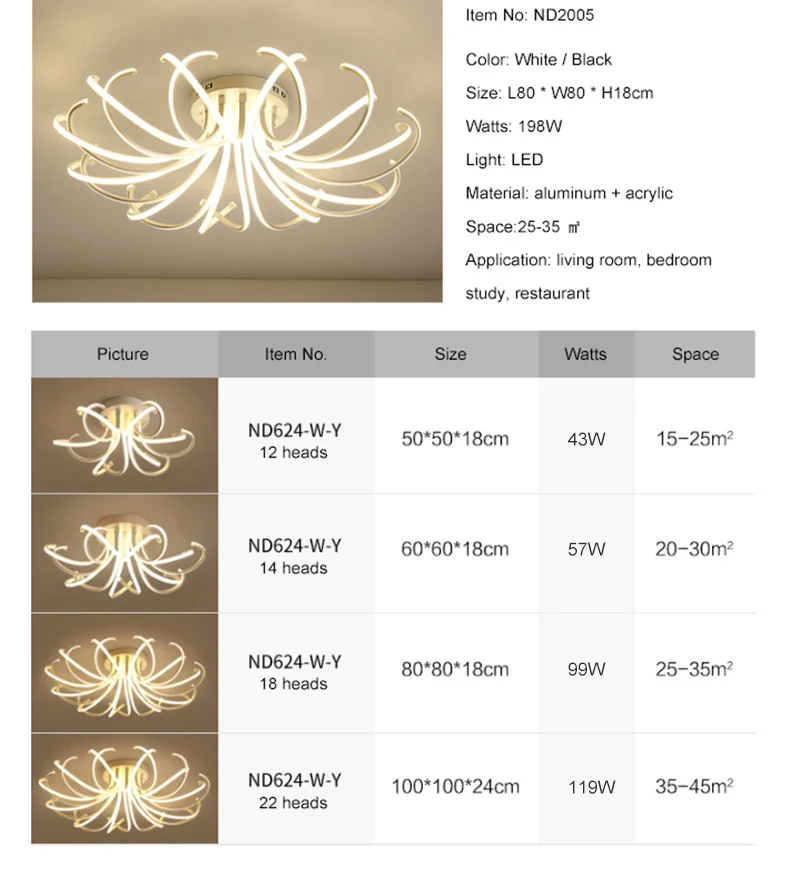 New Nordic LED chandeliers can be used in modern living room bedroom dining aisles with suspended acrylic dimming chandeliers