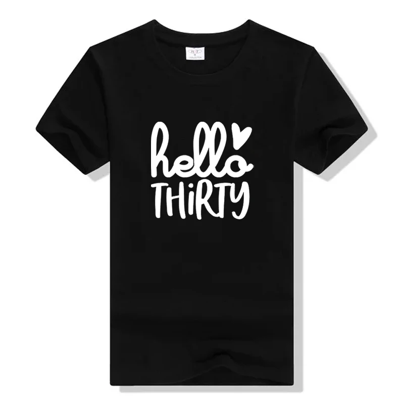 

Hello Thirty Graphic Women's Short Sleeve Tops Tee Summer Stylish Funny T-Shirt 30th Birthday Shirt Birthday Gift 30th Birthday