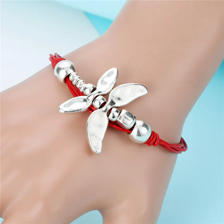 

Sandrine Wholesale Fashion Jewelry Sale Dragonfly Insect Handmade DIY Leather Bracelet For Women Best Friend Party Male Gifts