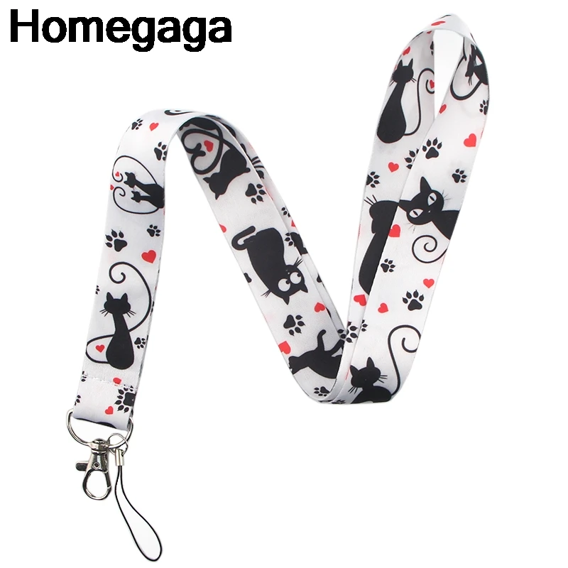 Homegaga мультфильм черные ярлыки в форме кота ремень шеи ремешки для ключей ID карты