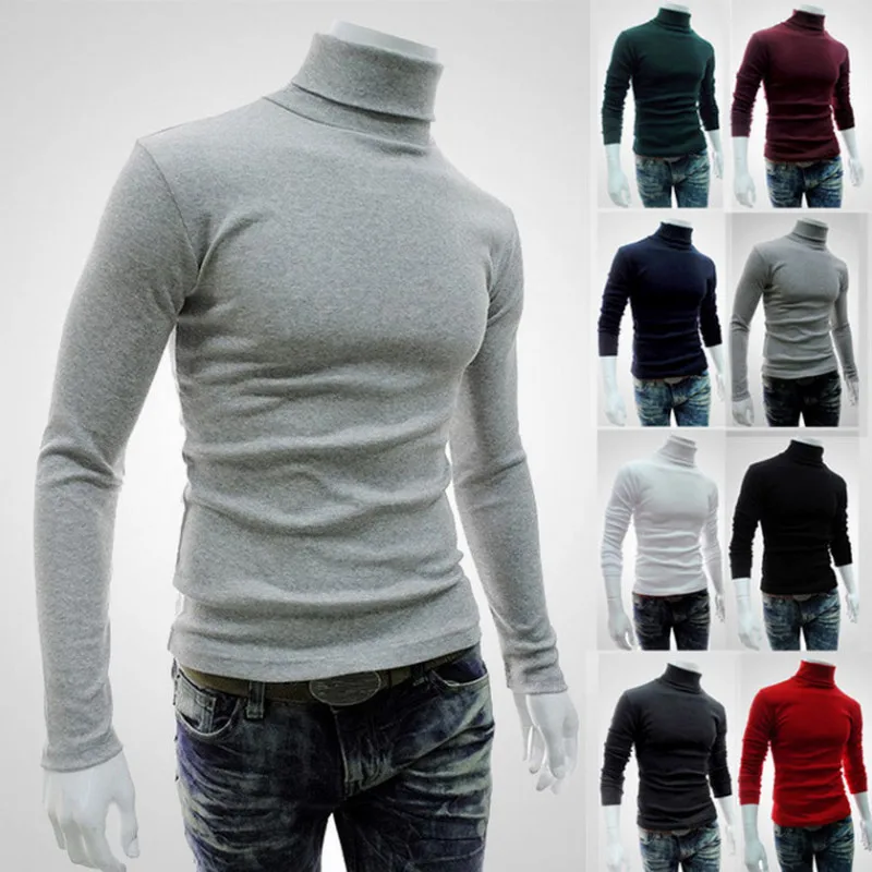 

Autumn Winter Men's Sweater Mens Turtleneck Solid Color Pullovers Men Clothing Slim Fit Male Knitted Sweaters pull homme M-2XL