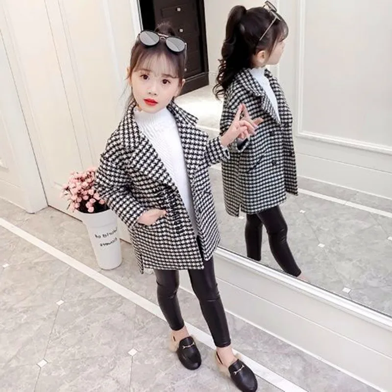 Детское шерстяное пальто в клетку на осень и зиму | Детская одежда обувь