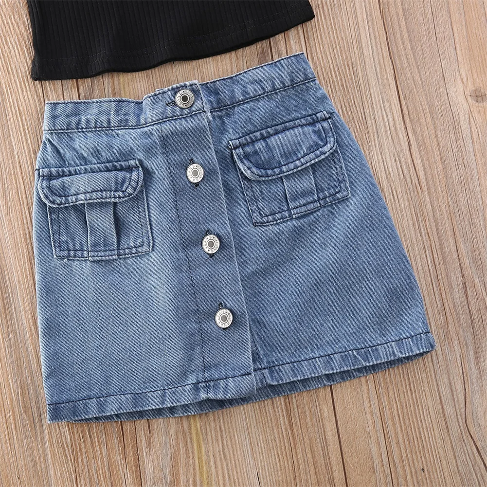 Citgeett Summer 1-6Years Toddler Kids Baby Girl 2PCS Outfits Vest Black Top Tank Denim Skirts Dress Set | Детская одежда и обувь