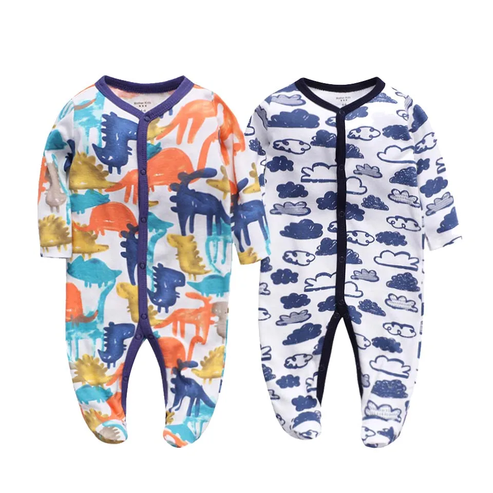 2Pcs/set Newborn Baby Footies Cotton Baby Boy Footies For Kids Clothes Long Sleeve Baby Pajamas Baby Girl 0-12M