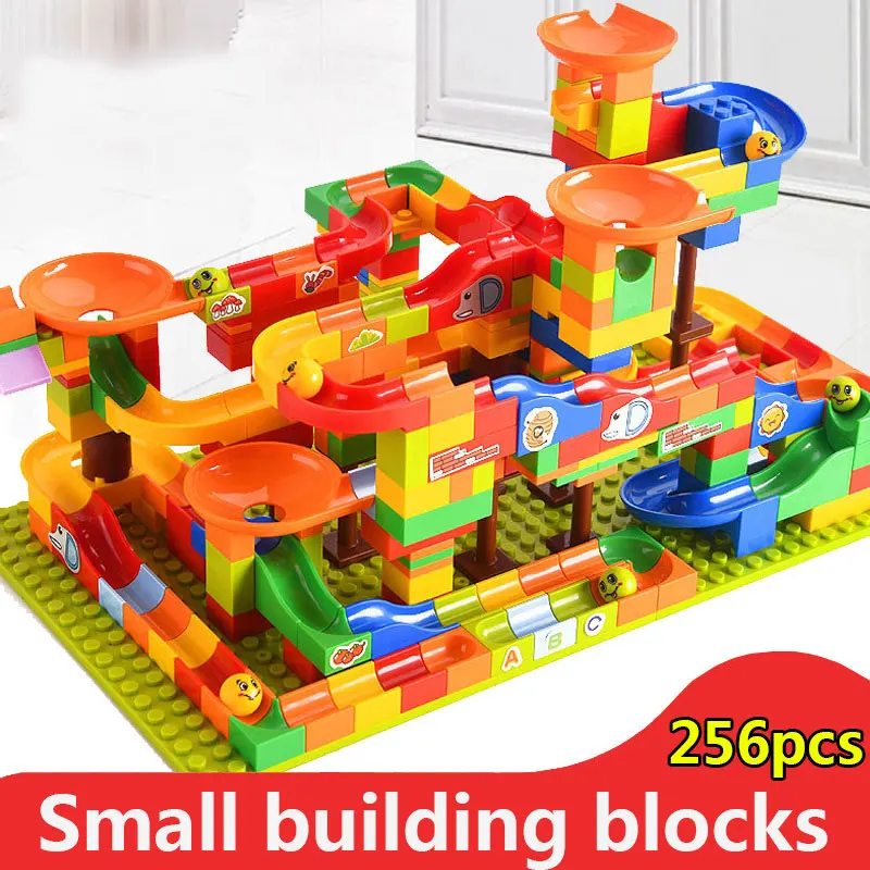 

52-256PCS New Race Marble Run Ball Maze Jungle Adventure Track Building Block Small Size Child GiftS