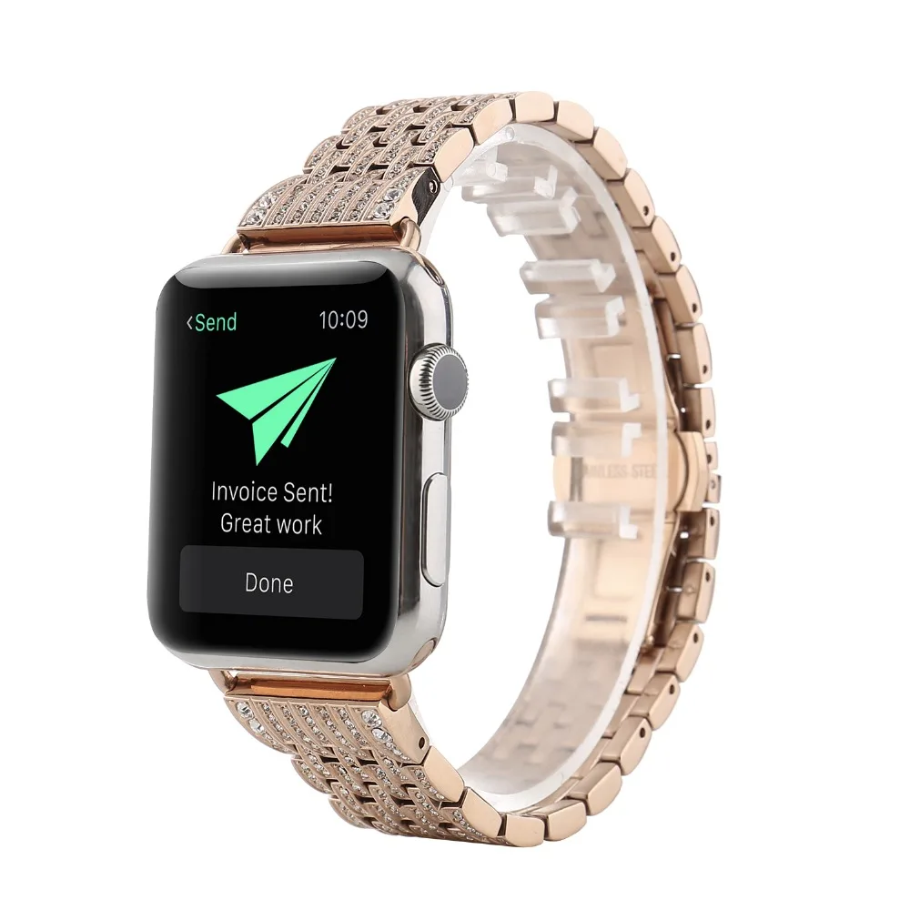 Нержавеющая сталь Алмазный кристалл для Apple Watch 5 4 3 2 1 42 38 мм металлический блестящий браслет iwatch 1 2 3 4