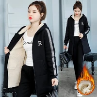 winter mid length lambswool hooded sweatsuit women plus size 2 piece set casual warm fleece jacket and thick pant suit tracksuit