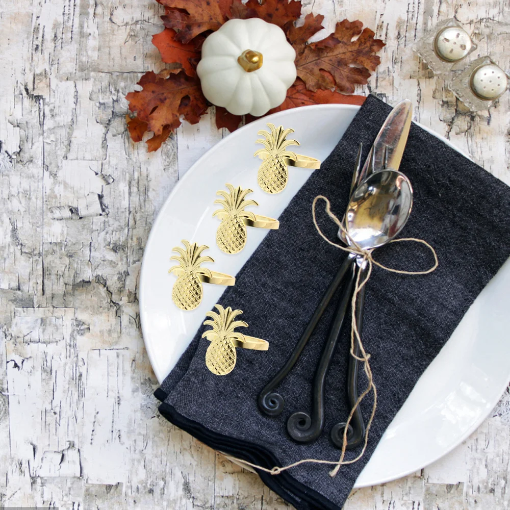 

4pcs Pineapple Shape Napkin Buckle Christmas Dinner Napkin Rings for Restaurant