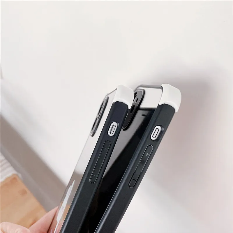 

Cartoon Bear Rabbit Phone Case For iPhone 11 Pro Max XS Max XR X 12 Mini 7 8 Plus SE 2020 Mirror Anti-fall Back Cover Coque