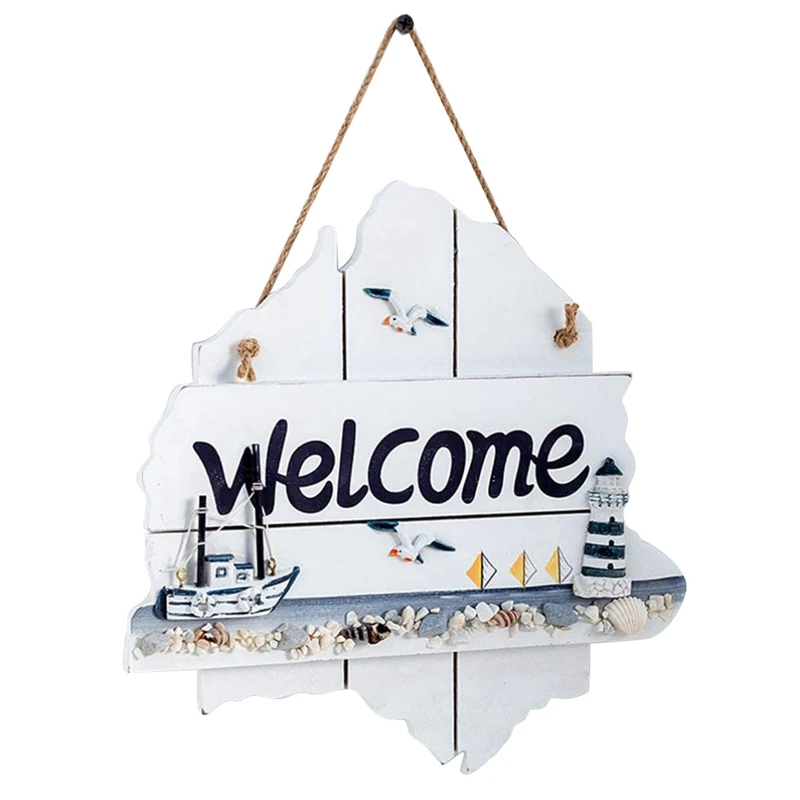 

Welcome Door Sign Mediterranean Style Wall Plaque for Home Coastal Nautical Cafe Party Decoration