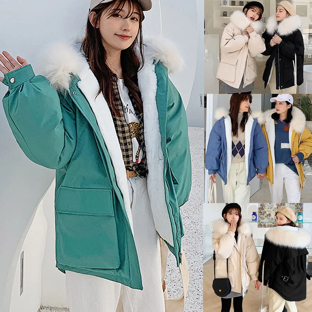Женское зимнее пальто 2019 с капюшоном плюс размер меховым воротником теплая
