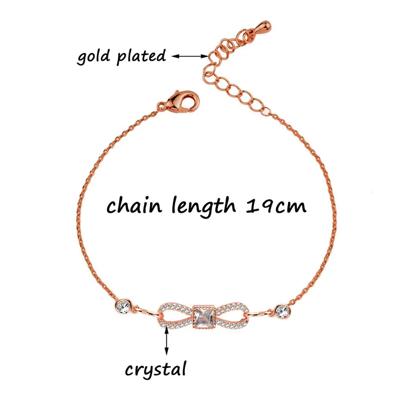 

LEEKER Korean Style Crystal Bowknot Bracelet Rose Silver Color Women's Bracelets Gift To Girlfriend 024 K2