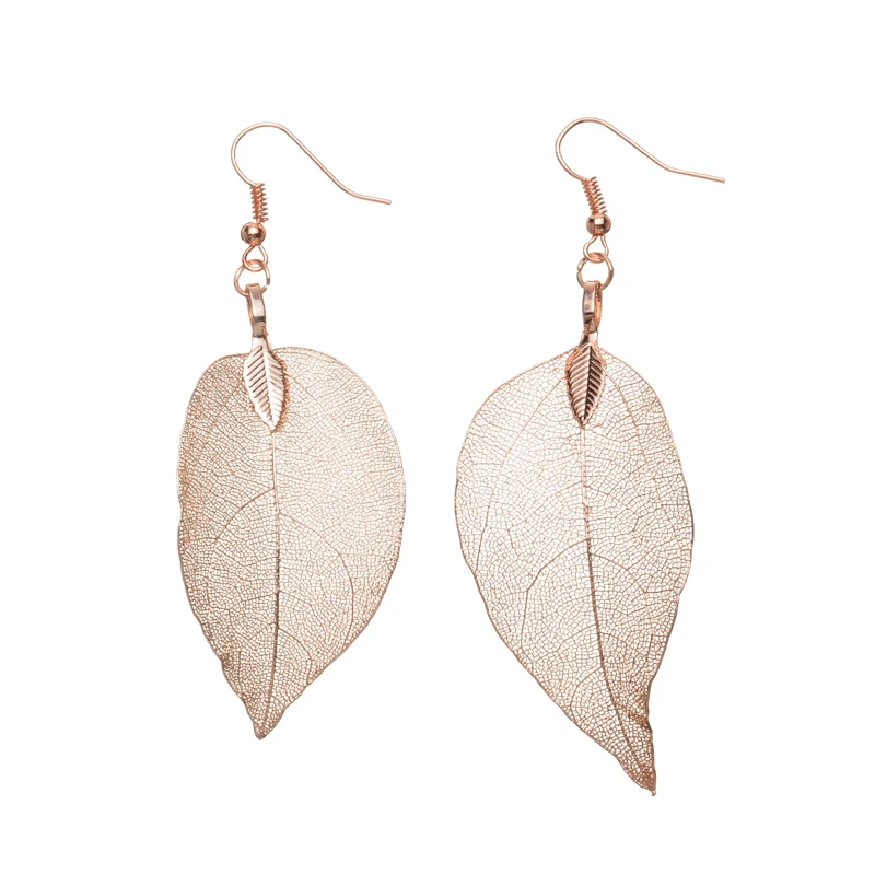 Богемные шикарные висячие серьги с натуральными листьями уникальные модные