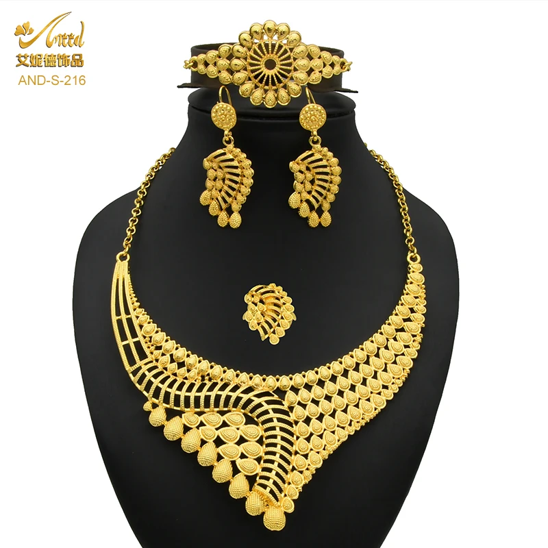 

African Jewelry Dubai Woman Set Gold Plated Wedding Bridal Necklace And Earring Bracelets Indian Set Jewellery Ethiopian Gift