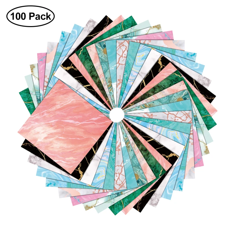 

100pcs Square Origami Paper Single Sided Marble Pattern Bronzing Colorful DIY Kids Folded Paper Scrapbooking Craft Decor 15×15cm