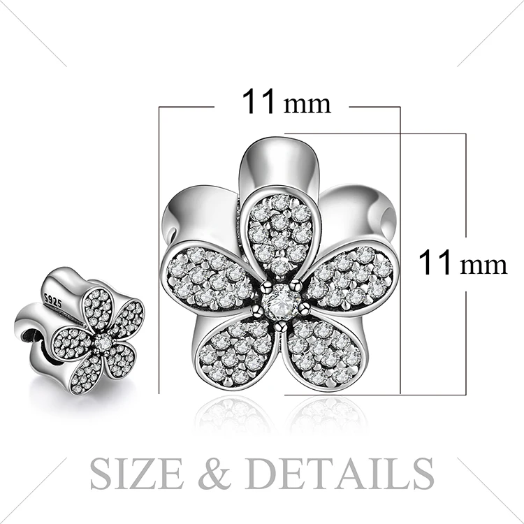 Jewelrypalace стерлингового серебра 925 мерцающий цветок кубического циркония Мурано Стекло розового золота бисер Подвески Fit Браслеты