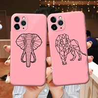 cartoon line animal elephant lion rabbit phone case for iphone 6s 7 8 plus x xr xs 11 12 mini pro max silicone protective sleeve