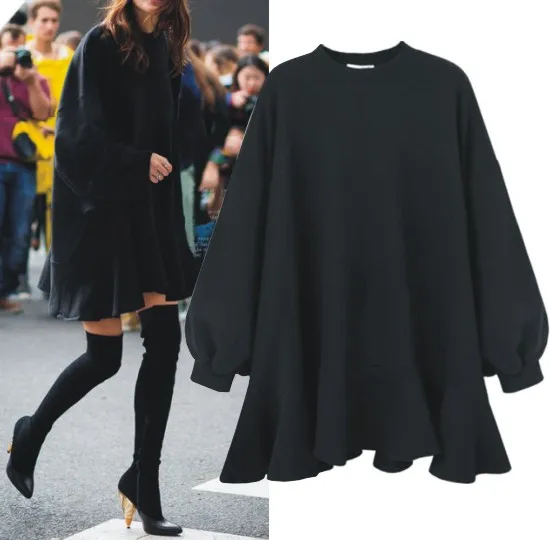 CMAZ Women Sweatshirts Dress 2019 Autumn New Fashion Batwing Sleeve Solid Dresses 1132 | Женская одежда