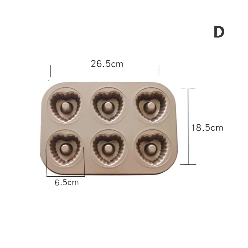 

Carbon Steel Donut Mold Golden 6 Cup Non-stick Baking Pan Biscuit Mould Round Heart Flower Shape Cake Decorating Tools