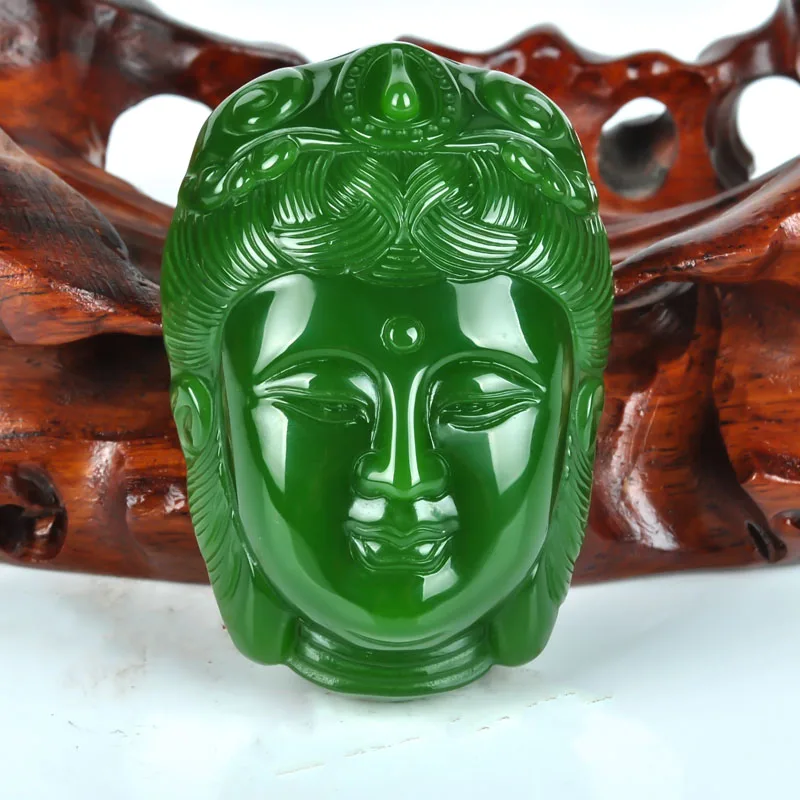

Натуральный зеленый нефритовый камень, подвеска в виде головы Гуаньинь, ювелирные изделия из китайского нефрита, амулет Будды рейки, резной...