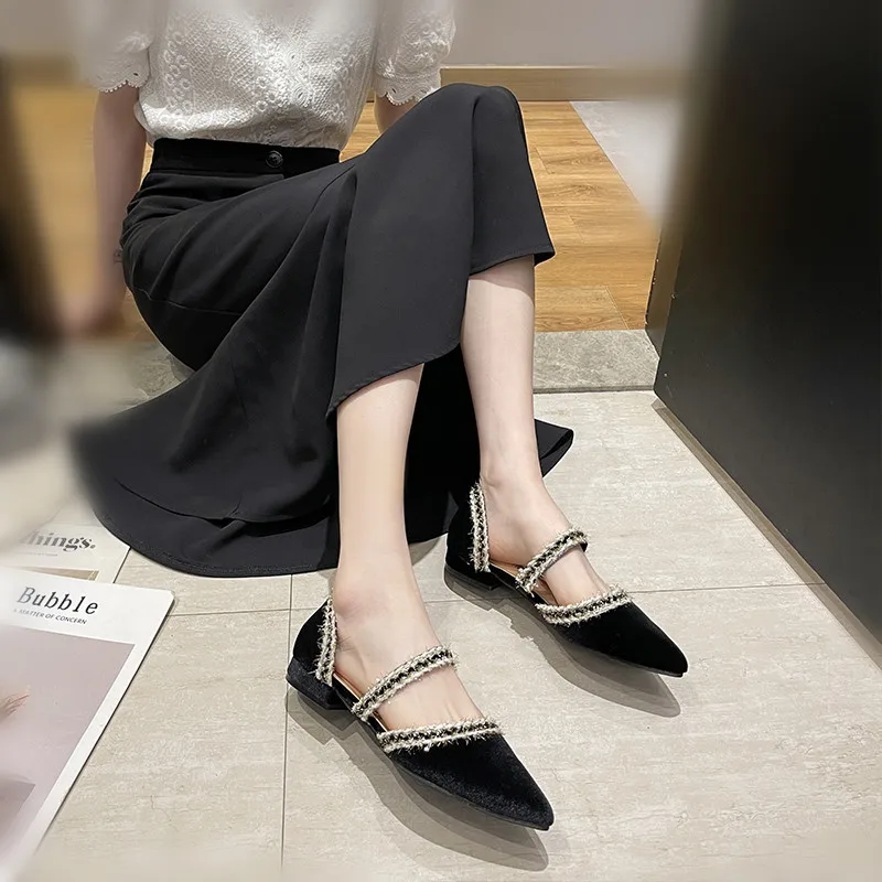 

Shoes Woman Flats Casual Female Sneakers Shallow Mouth Round Toe Elegant Dress New Summer Pointed Toe Slip-On Flock Solid Rubber