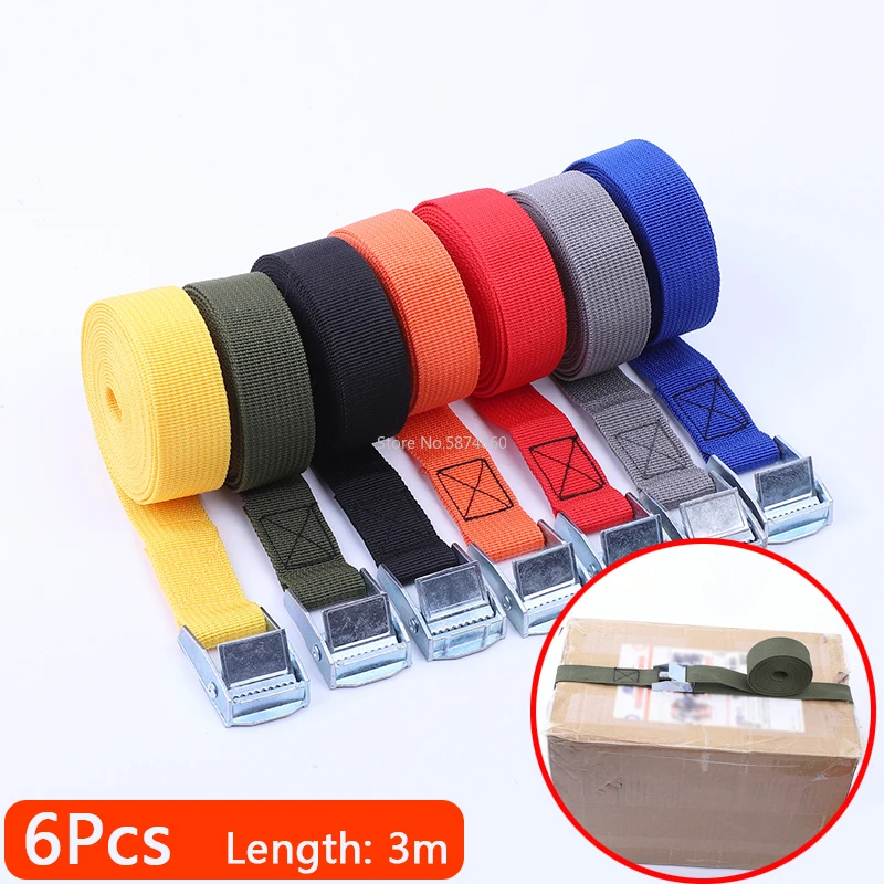 

6pc 300x2.5cm Car Auto Tension Rope Tie Down Strap Strong Ratchet Belt Luggage Bag Cargo Lashing Metal Buckle Tow Rope Tensioner