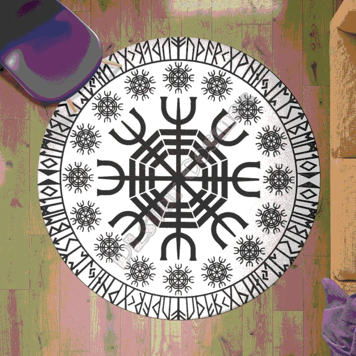 

Viking Round Carpet Vegvisir And Rune 3D Printed Rug Non-slip Mat Dining Room Living Room Soft Bedroom Carpet