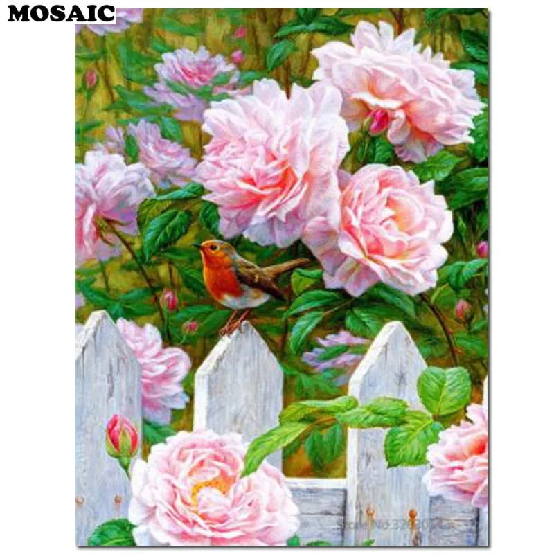Алмазная вышивка 5D &quotсделай сам&quot пейзаж пионы и алмазная с изображением птицы
