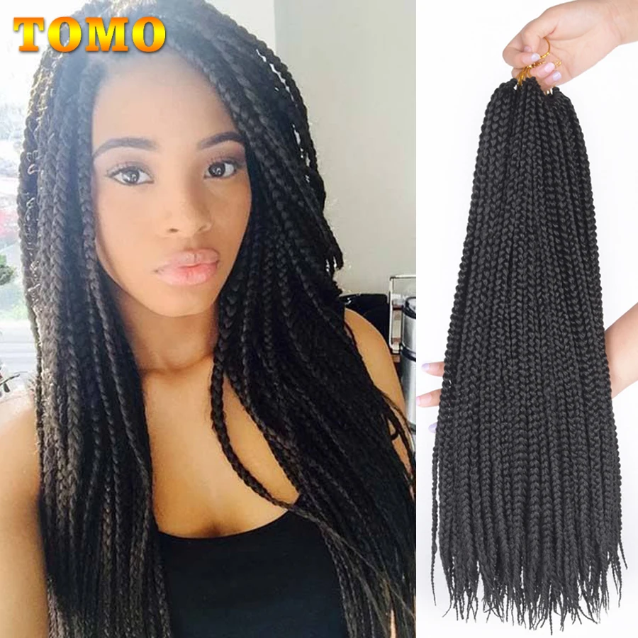 TOMO Goddess Box Braids Crochet Hair 14" 18" 22" Medium 3X Box Braiding Hair Extensions Ombre Color Handmade Synthetic Braids