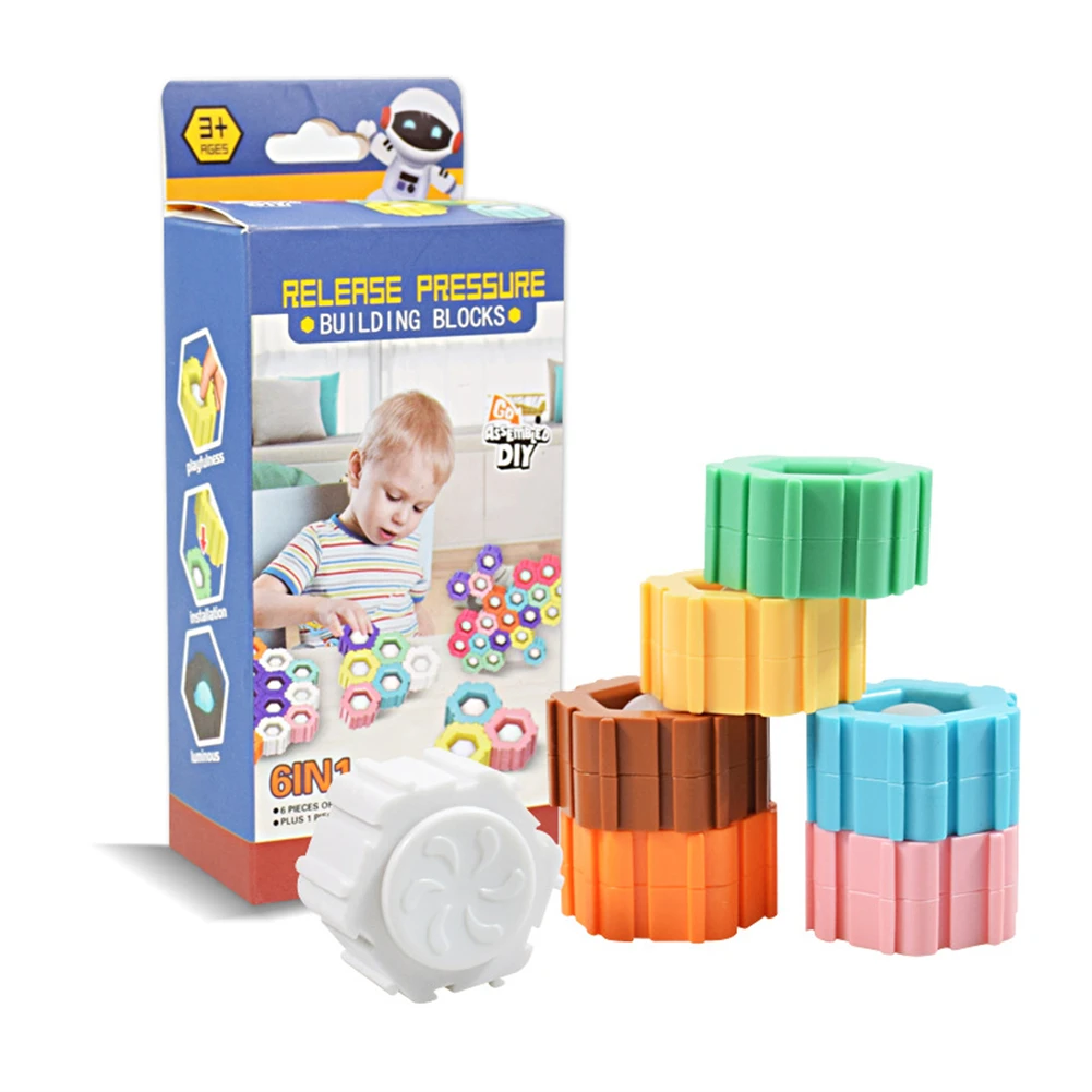 

DIY Building Blocks Bubble with 1 Spinning Top 6 Bubble Building Blocks Anti-pressure Relief Toy Parent-Child Interactive Game