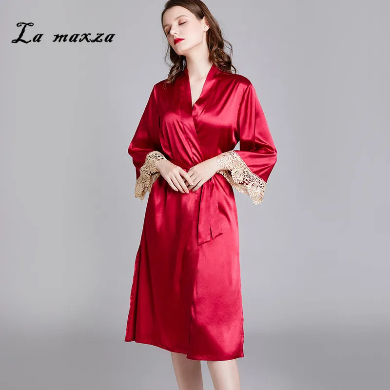 

Женский халат, лето 2020, сексуальный красный халат для подружки невесты, модный женский повседневный ночной халат