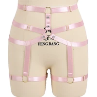kawaii pink garter belt hollow bondage body harness cage elastic goth fetish wear women waist stockings harness suspender belt