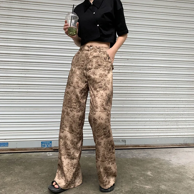 LANMREM 2019 new summer fashion women clothes thin styles high waist printed wide legs pants female trousers WH31704L | Женская одежда