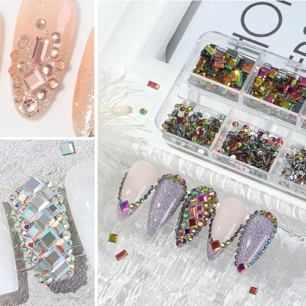 

Nail Flat Bottom Sparkly Holographic Diamond Jewelry Magic Color Nail DIY Diamond Net Square Shaped Diamond Box Manicure Tools