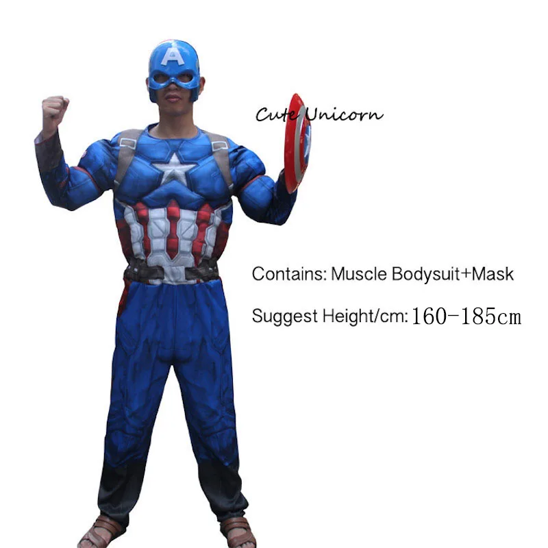 Captain America Супергерой Бэтмен Железный человек антман взрослые мышцы комбинезоны маска Мстители Супермен Человек паук Капитан комбинезоны мужские Косплей Костюм - Цвет: Captain America