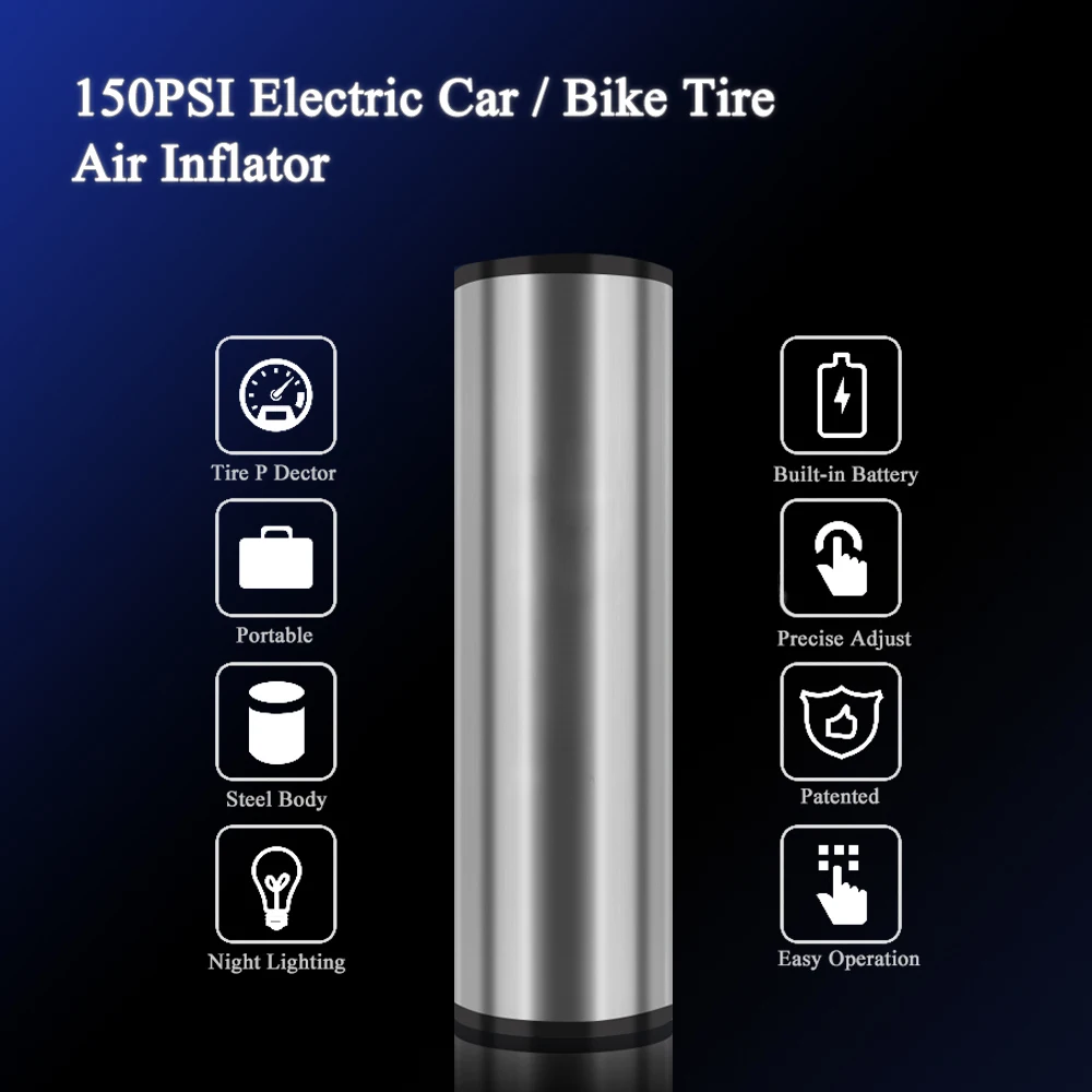 150PSI перезаряжаемый электрический портативный автомобильный велосипедный насос
