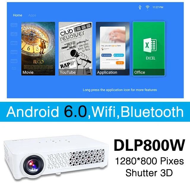 Poner Saund DLP мини-проектор портативный проектор Android затвор 3D wifi Bluetooth ручной домашний кинотеатр 1080p Proyector Dlp 800 Вт - Цвет: D800W