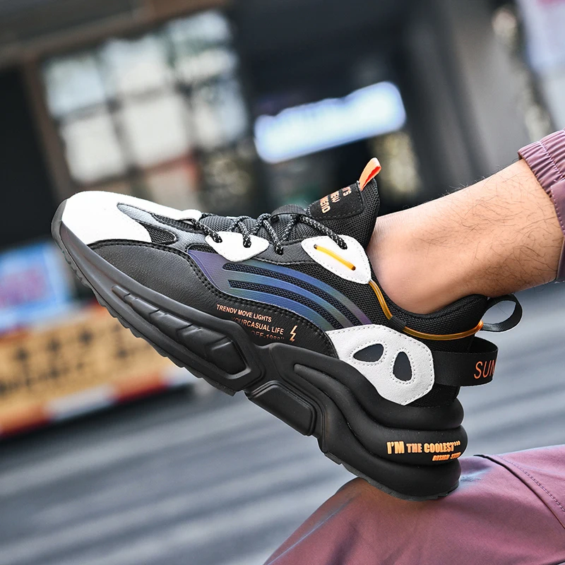 

2021 Fashion High Top Fluorescence Men's Sneakers For Men Breathable Comfortable High Quality Men's Jogging Walking Shoes Light