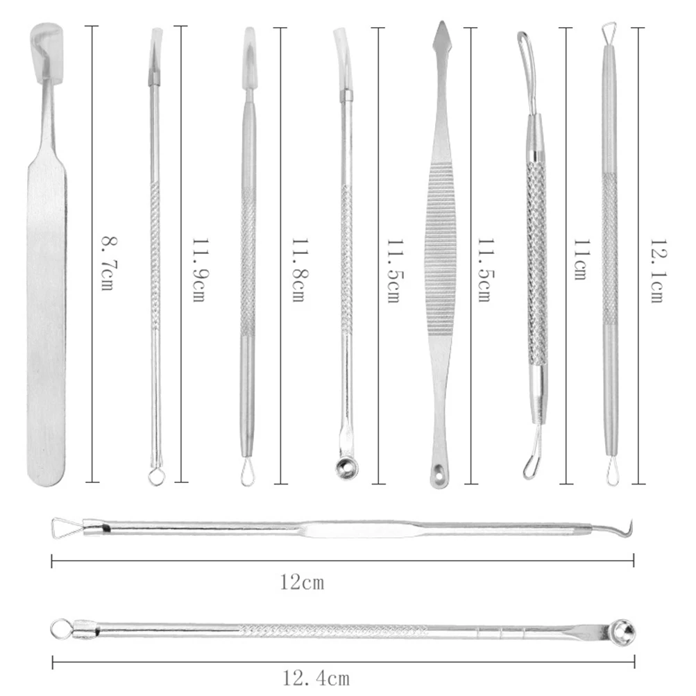 Silver Stainless Steel Acne Needle Private Label Accessories Earpick Makeup Tools 9 Piece/Set Black Packaging images - 6