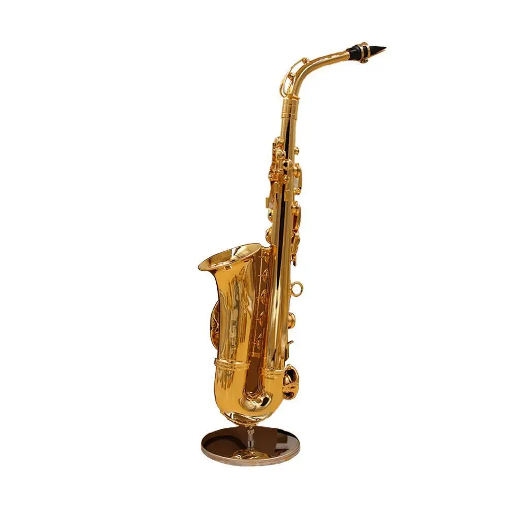 

New Mini Saxophone Model Musical Instrument Coppers Brooch Miniature Desk Decor Display With Box Bracket For Musical Instrument