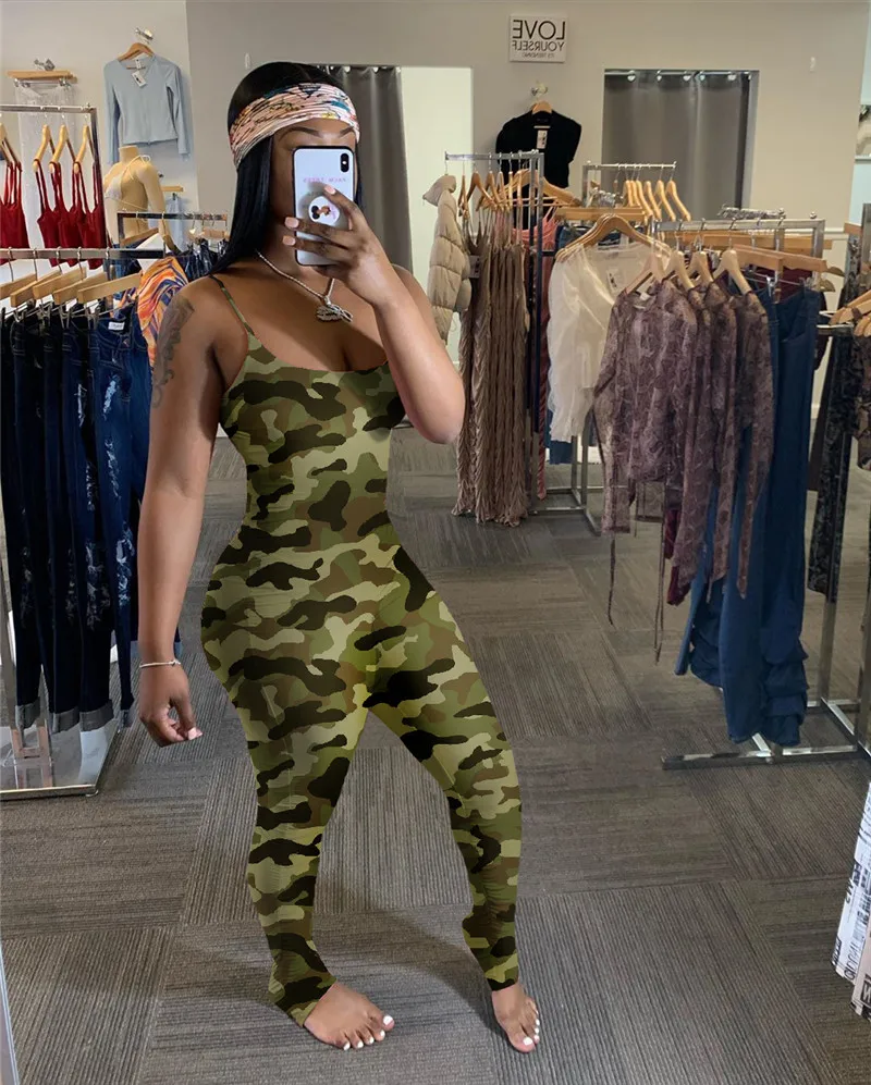 

Gradient Print Sleeveless Strap Jumpsuit Rompers Trousers 2020 Sexy Women Bodycon Slim Summer Causal Jumpsuit O-neck Clubwear
