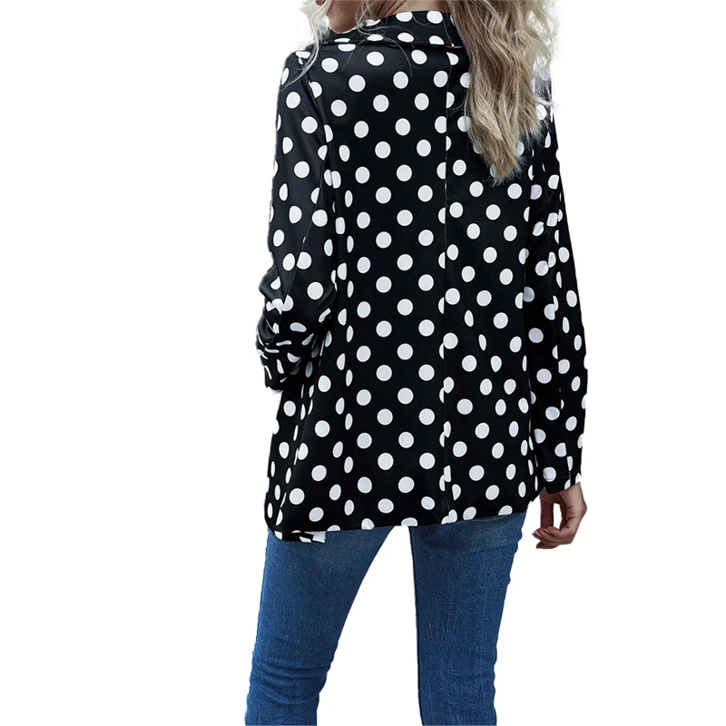 

Fashion Women Shirt Blazer Polka Dot Print Coat Casual Long Sleeve Collar Open Front Suit Jacket Autumn Winter Blazer